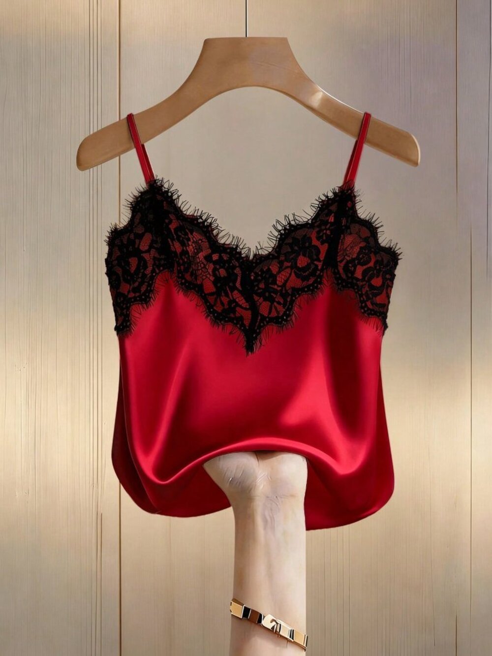 Red Casual Women's Lace Patchwork Camisole Top
